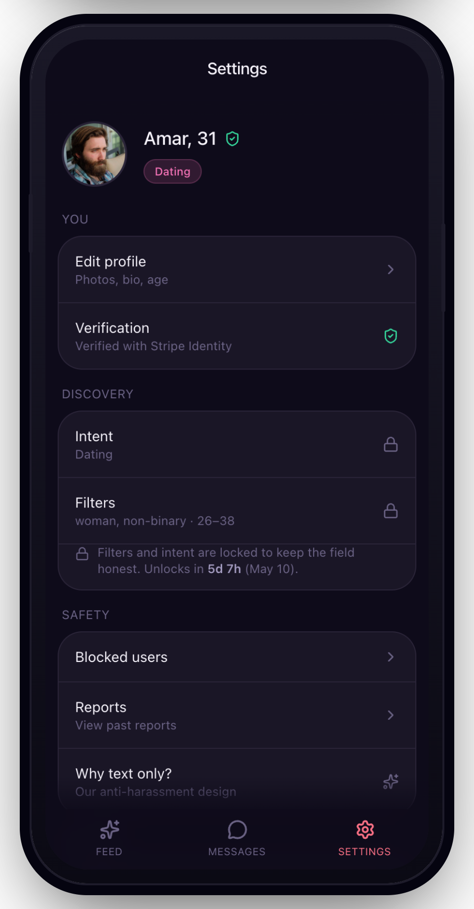 Maybe app — settings