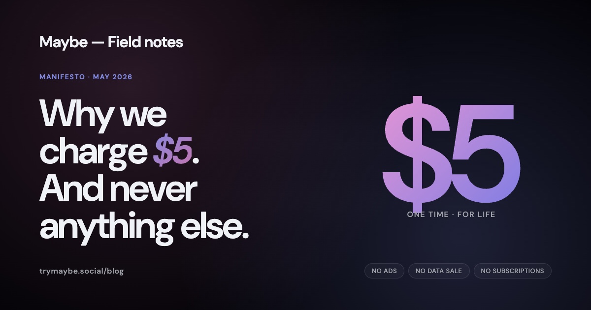 Maybe — $5 once. No ads. No data sale.